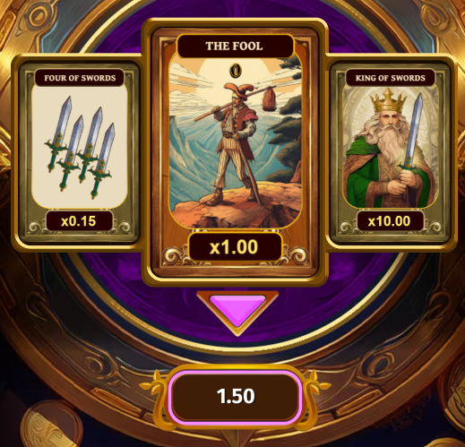 Tiga kartu tarot di game Divine Deal